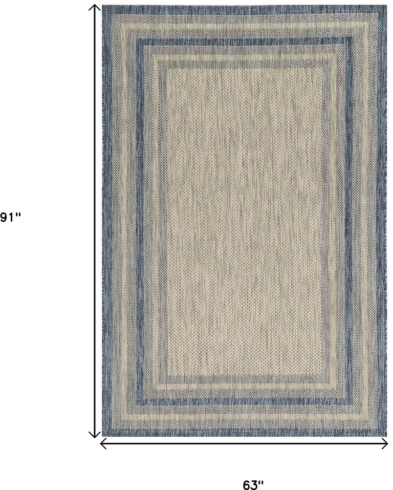 Grey or  Denim Bordered UV Treated Area Rug Photo 5