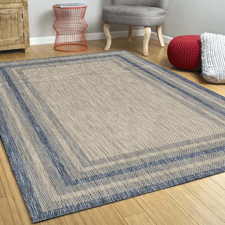 Grey or  Denim Bordered UV Treated Area Rug Photo 4