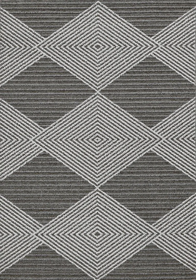 Grey or Ivory Geometric Diamond Area Rug Photo 2