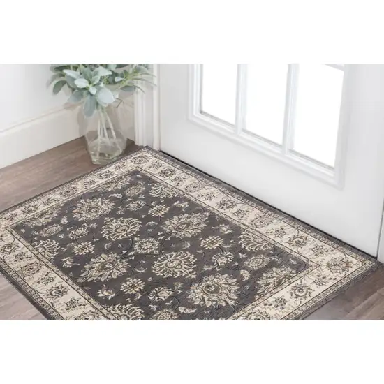 Gray and Ivory Floral Area Rug Photo 1