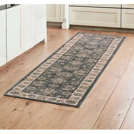 8' Grey Or Ivory Polypropylene Runner Rug Photo 1