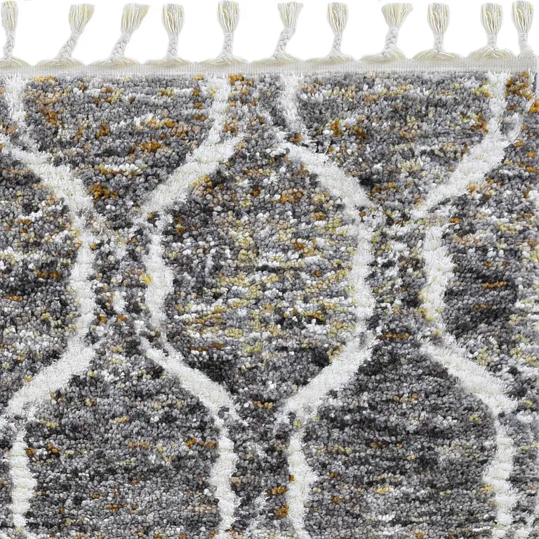 Grey or Sand Geometric Abstract Diamonds Indoor Area Rug with Fringe Photo 2