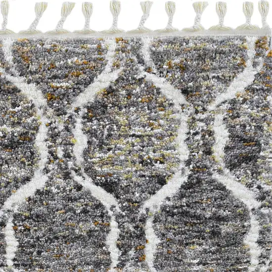 Grey or Sand Geometric Abstract Diamonds Indoor Area Rug with Fringe Photo 2