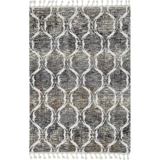 Grey Or Sand Geometric Abstract Diamonds Indoor Area Rug With Fringe Photo 2