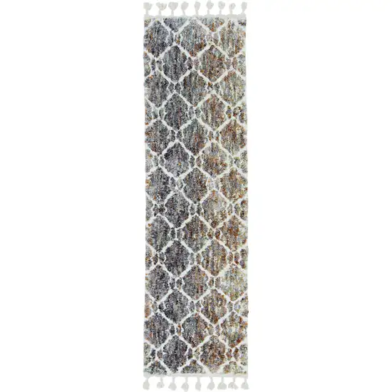 Grey or Sand Geometric Abstract Diamonds Indoor Area Rug with Fringe Photo 1