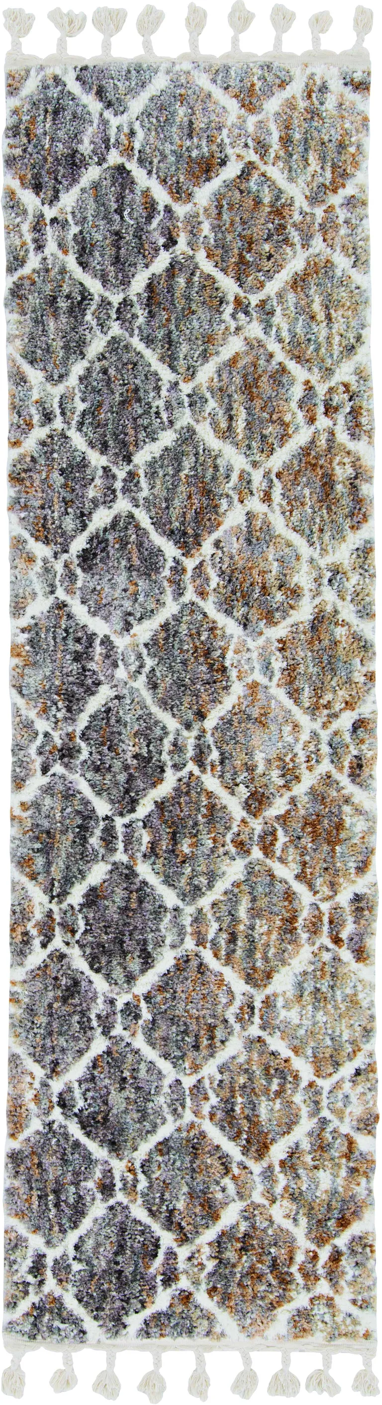 Grey or Sand Geometric Abstract Diamonds Indoor Area Rug with Fringe Photo 1