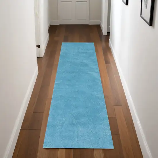 8' Highlighter Blue Indoor Shag Runner Rug Photo 1