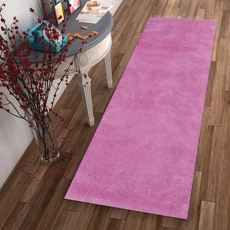 Hot Pink Plain Runner Rug Photo 3