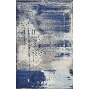 Photo of Ice Blue Abstract Brushstrokes Area Rug