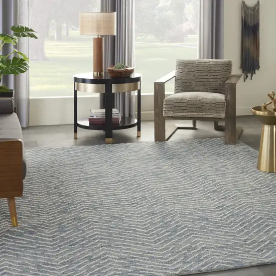 Indigo and Ivory Wool Chevron Area Rug Photo 9