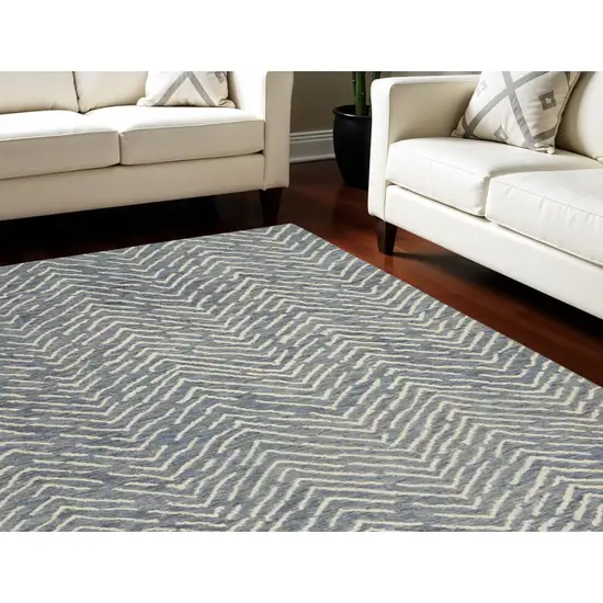 Indigo and Ivory Wool Chevron Area Rug Photo 1