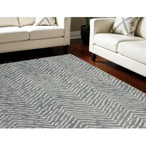 Photo of Indigo and Ivory Wool Chevron Area Rug