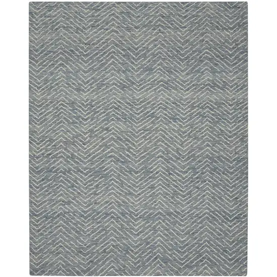 Indigo and Ivory Wool Chevron Area Rug Photo 6