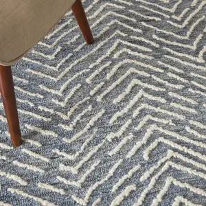 Photo of Indigo and Ivory Wool Chevron Area Rug