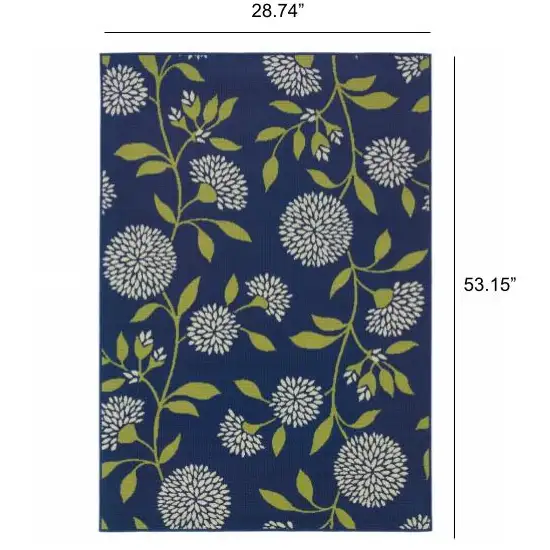 Indigo and Lime Green Floral Indoor Outdoor Area Rug Photo 5