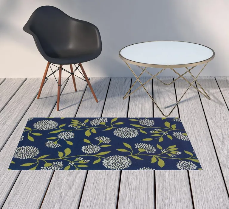 Indigo and Lime Green Floral Indoor Outdoor Area Rug Photo 4