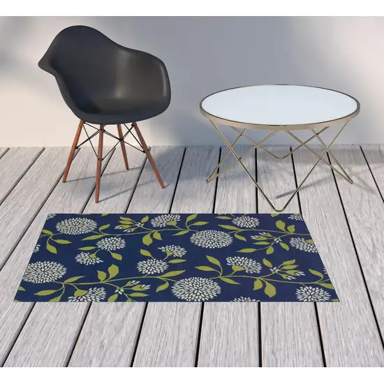 Indigo and Lime Green Floral Indoor Outdoor Area Rug Photo 4