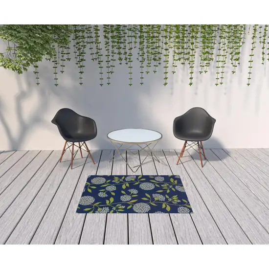 Indigo and Lime Green Floral Indoor Outdoor Area Rug Photo 4