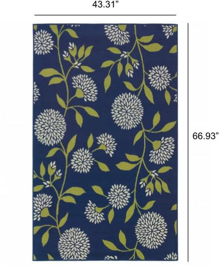 Indigo and Lime Green Floral Indoor Outdoor Area Rug Photo 5