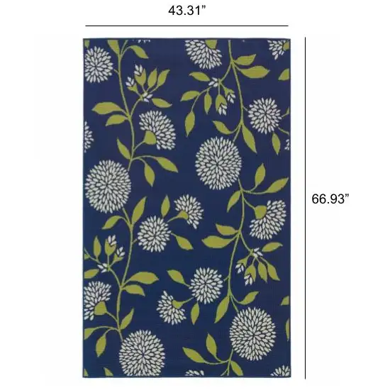 Indigo and Lime Green Floral Indoor Outdoor Area Rug Photo 5