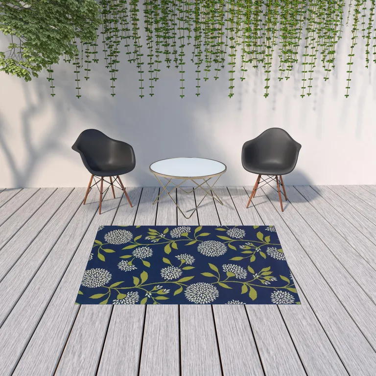 Indigo and Lime Green Floral Indoor Outdoor Area Rug Photo 4