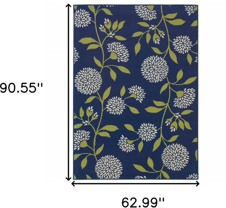 Indigo and Lime Green Floral Indoor Outdoor Area Rug Photo 5