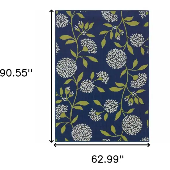 Indigo and Lime Green Floral Indoor Outdoor Area Rug Photo 5