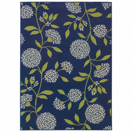 Indigo and Lime Green Floral Indoor Outdoor Area Rug Photo 1