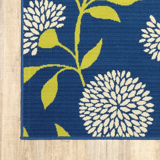 Indigo and Lime Green Floral Indoor Outdoor Area Rug Photo 3