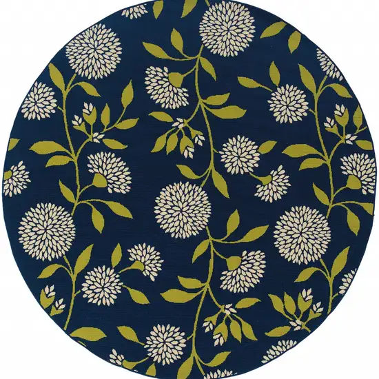 Indigo and Lime Green Floral Indoor Outdoor Area Rug Photo 1