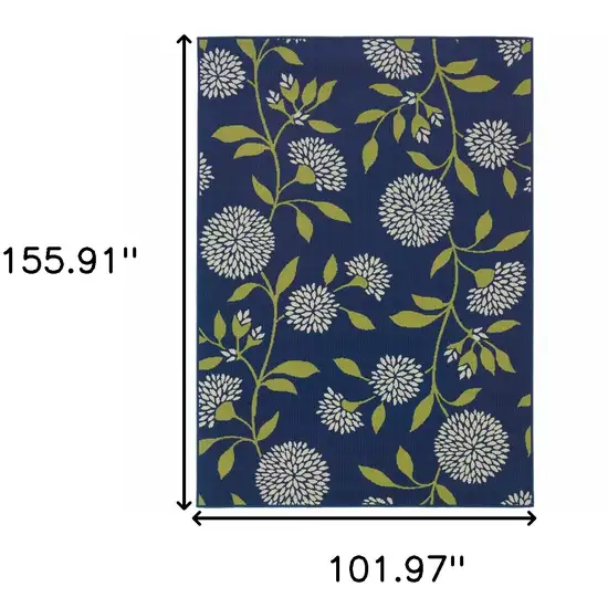 Indigo and Lime Green Floral Indoor Outdoor Area Rug Photo 6