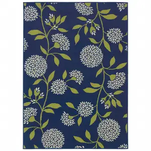 Photo of Indigo and Lime Green Floral Indoor Outdoor Area Rug