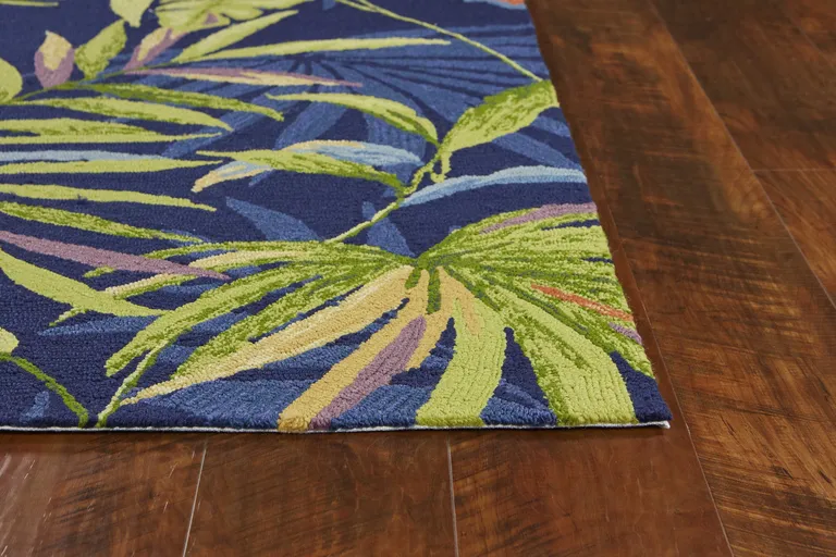 Ink Blue Tropical Leaves UV Treated Indoor Outdoor Area Rug Photo 5