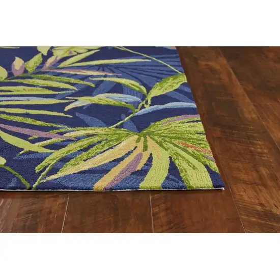 Ink Blue Tropical Leaves UV Treated Indoor Outdoor Area Rug Photo 5