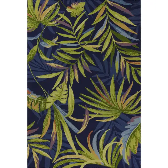 Ink Blue Tropical Leaves UV Treated Indoor Outdoor Area Rug Photo 1