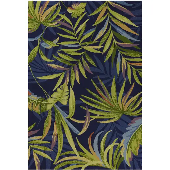 5' X 7' Ink Blue Tropical Leaves Uv Treated Indoor Outdoor Area Rug Photo 2