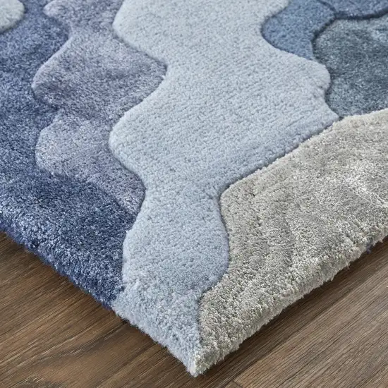 Ivor Gray And Blue Wool Abstract Tufted Handmade Area Rug Photo 9