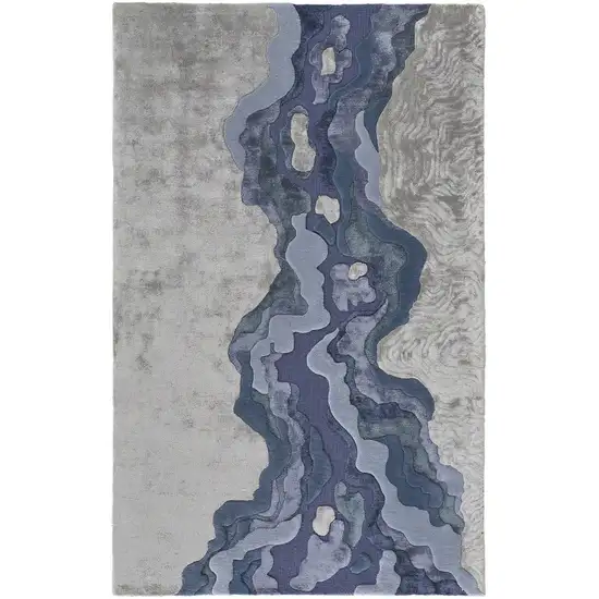 Ivor Gray And Blue Wool Abstract Tufted Handmade Area Rug Photo 6