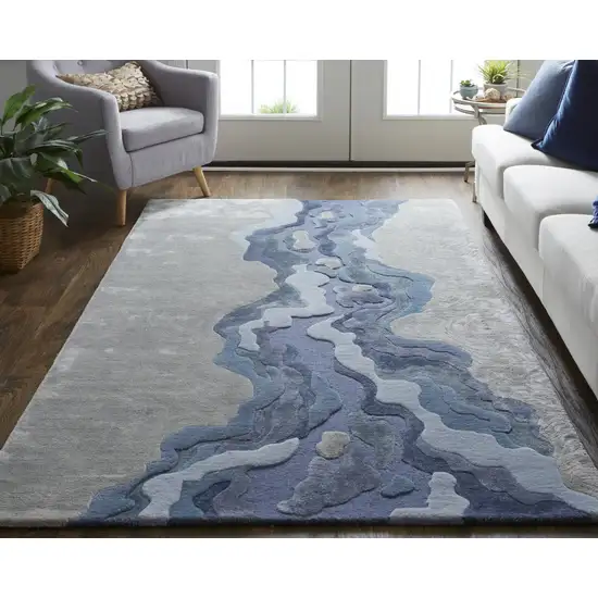 Ivor Gray And Blue Wool Abstract Tufted Handmade Area Rug Photo 2