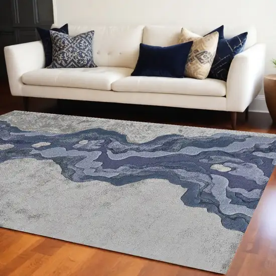 Blue and Gray Wool Abstract Hand Tufted Area Rug Photo 1