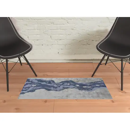 Ivor Gray And Blue Wool Abstract Tufted Handmade Area Rug Photo 2