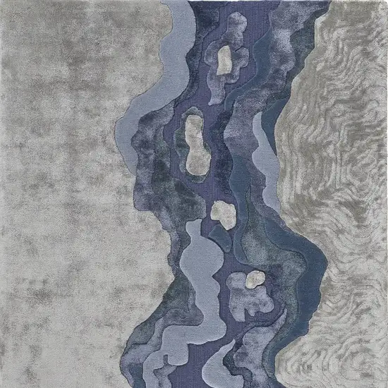 Blue and Gray Wool Abstract Hand Tufted Area Rug Photo 4