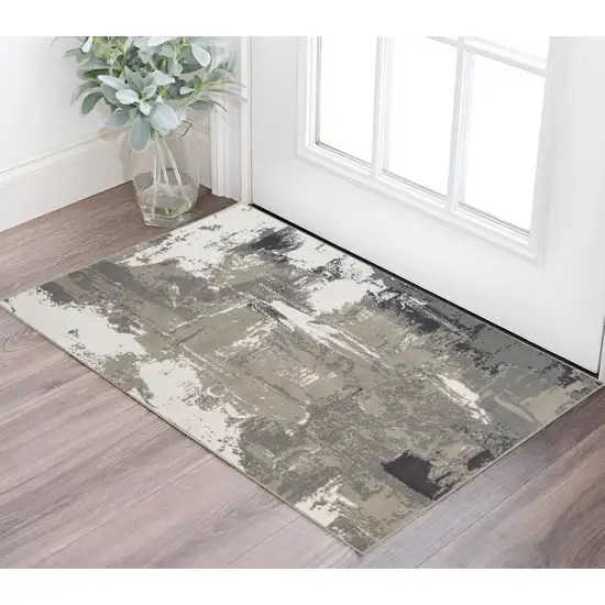 Ivory Black and Gray Abstract Power Loom Area Rug Photo 1