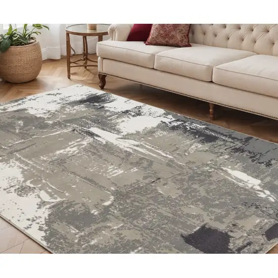 Ivory Black and Gray Abstract Power Loom Area Rug Photo 1