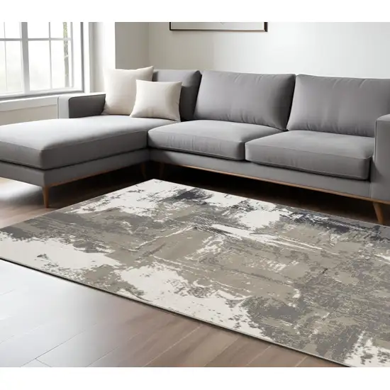 Ivory Black and Gray Abstract Power Loom Area Rug Photo 1