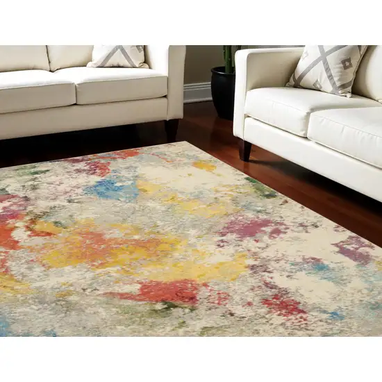 Ivory Abstract Power Loom Area Rug Photo 1