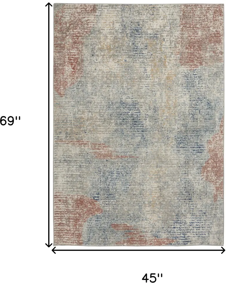 Ivory Abstract Power Loom Distressed Non Skid Area Rug Photo 5