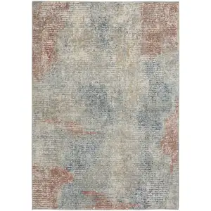 Photo of Ivory Abstract Power Loom Distressed Non Skid Area Rug