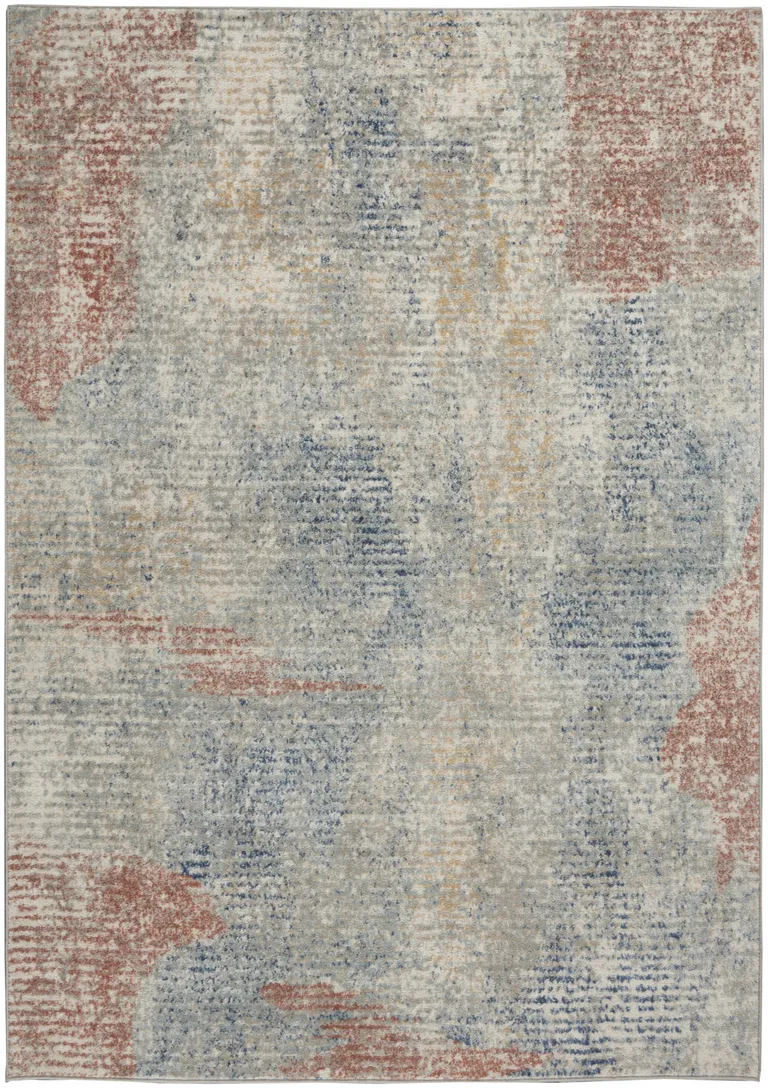 Ivory Abstract Power Loom Distressed Non Skid Area Rug Photo 1