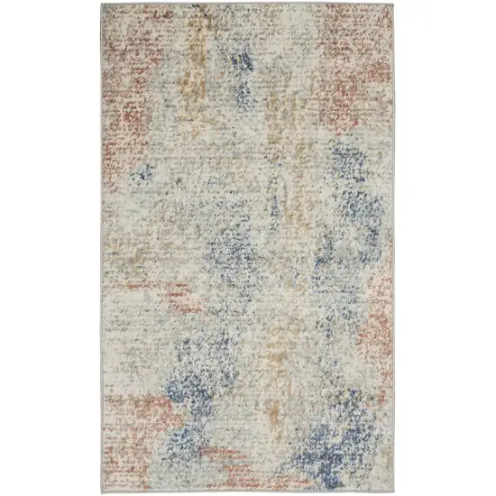 Ivory Abstract Power Loom Distressed Non Skid Area Rug Photo 1